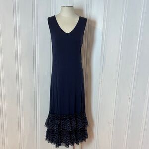 COCO MARINA Navy Viscose Dress with Polka Dot Tulle Hem – Size S (Fits XS–L)